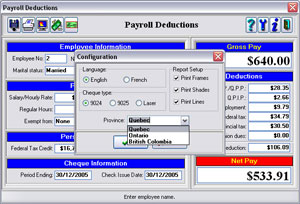 Select whether you want to perform calculations for Quebec, Ontario or British Columbia provinces.